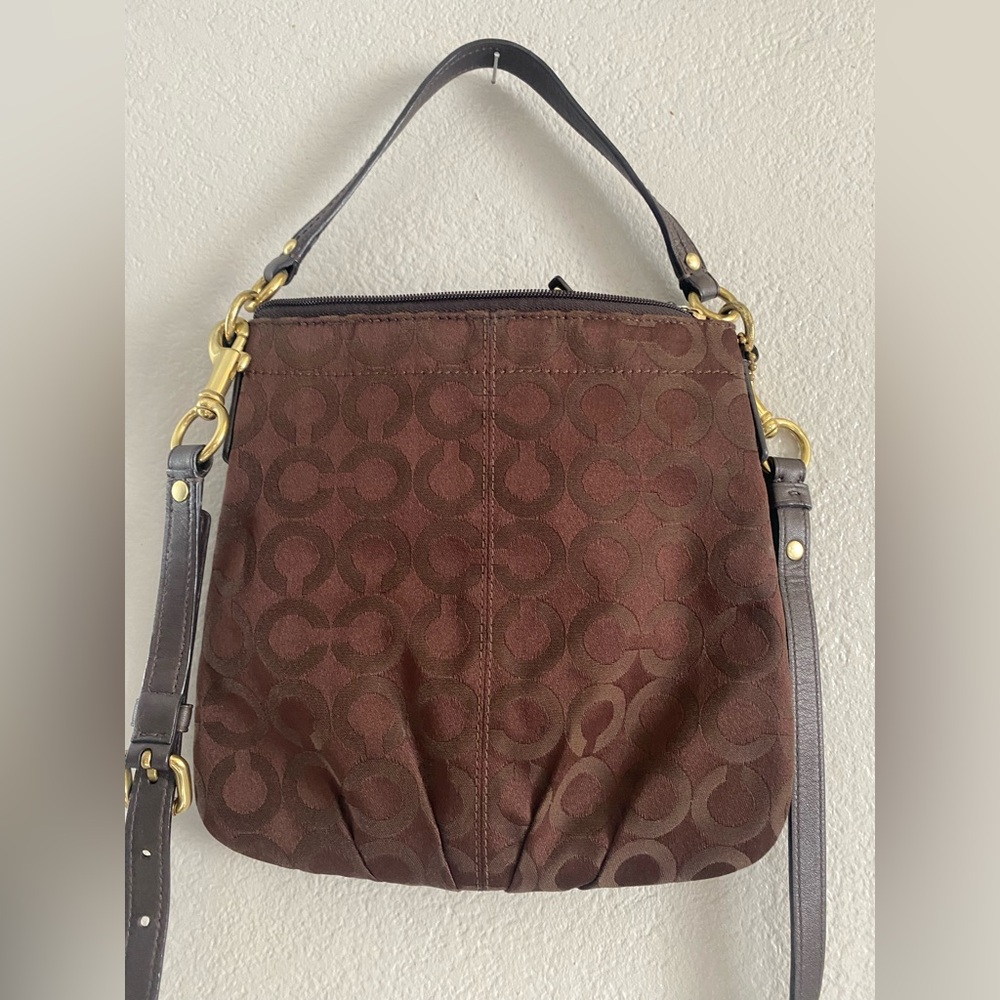 COACH Dark Monogram Brown Double Handle Crossbody Purse